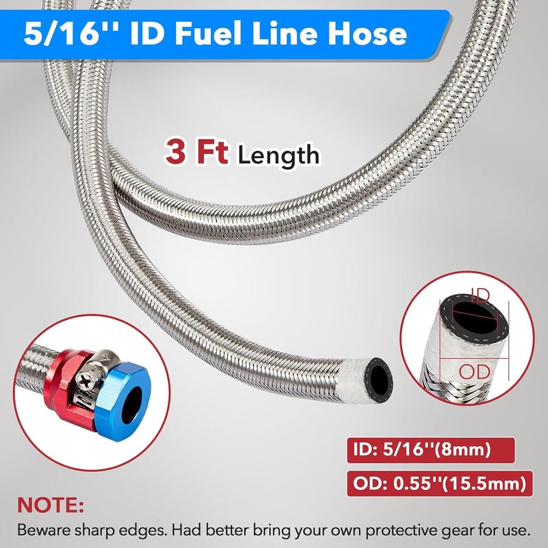 CarBole Stainless Steel Braided Fuel Line, 5/16" I.D. Diesel Hose Swap EFI PTFE with Fittings for Automotive Fuels Lubricants Coolants (3 FT) - Image 4
